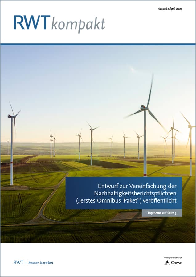 RWTkompakt April 2025_Titelbild_Entwurf zur Vereinfachung der Nachhaltigkeitsberichtspflichten („erstes Omnibus-Paket“) veröffentlicht