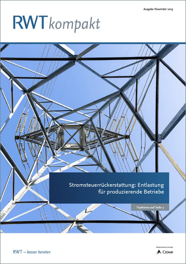 RWTkompakt_November_2025_Titelbild_Stromsteuerrueckerstattung: Entlastung fuer produzierende Betriebe